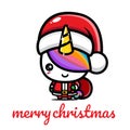 Cute unicorn character design celebrating christmas wearing santa claus costume