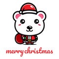 Cute polar bear character design celebrating christmas wearing santa claus costume