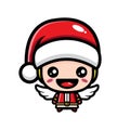 Cute angel cartoon character design celebrating christmas wearing santa claus costume Royalty Free Stock Photo