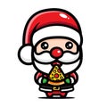 Cute santa claus cartoon character design holding a slice of pizza Royalty Free Stock Photo