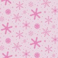 Plush pink snowflakes seamless pattern over light background