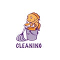 A goldfish with a bucket and a mop. Cleaning houses, apartments, offices.