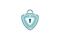 Data Protection Symbol Design. Vector Logo Template. A database shield protection safe guard in a maze form with a key padlock in