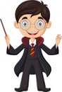 Cartoon wizard boy with a magic wand Royalty Free Stock Photo