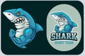 Strong shark cartoon design template