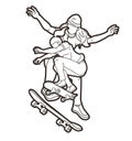 Group of People Play Skateboard Extreme Sport Skateboarder Action Cartoon Graphic Vector Royalty Free Stock Photo