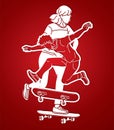 Group of People Play Skateboard Extreme Sport Skateboarder Action Cartoon Graphic Vector Royalty Free Stock Photo