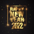 Happy New Year of glitter gold fireworks. Vector golden glittering text and 2022 numbers with sparkle shine for holiday greeting c Royalty Free Stock Photo