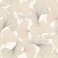 Gingko biloba seamless background pattern. Beige line leaves background.