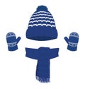 Blue knitted winter hat gloves and scarf