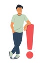 Man Standing Leaning Against the Big Exclamation Mark Concept Illustration Royalty Free Stock Photo