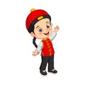 Cartoon happy chinese boy on white background Royalty Free Stock Photo