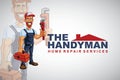 Handyman Repairman Logo Hipster Bearded Man Cartoon Character Design Vector