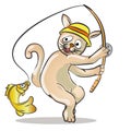 Funny Fisherman Cat Cartoon Character Vector Illustration Royalty Free Stock Photo