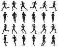 Black silhouettes of runners