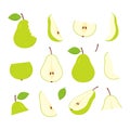 Cute green pear set. Flat fresh sliced pears collection