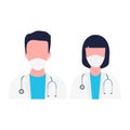 Doctor and nurse characters wearing medical masks. Medicine support concept.