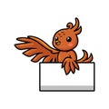 Cute little phoenix cartoon with blank sign waving hand Royalty Free Stock Photo