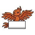 Cute little phoenix cartoon with blank sign Royalty Free Stock Photo