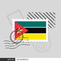 Mozambique flag postage stamp. Isolated vector illustration on grey post stamp background Royalty Free Stock Photo