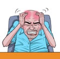 A man suffers from headache pain, with hands holding his head.