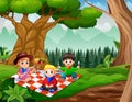 Three cute kids having a picnic together