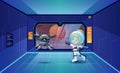 Illustration of astronaut girl and robot in the spaceship Royalty Free Stock Photo