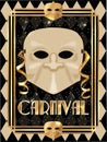 Bauta Venetian carnival mask,  card in art deco style Royalty Free Stock Photo