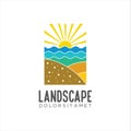 Landscape Beach sunbeam logo holiday design vector illustration template background travel paradise concept. ocean sunrise logo