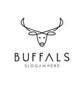 Head Buffalo Strong Line Outline Logo Vector Icon Illustration of bull. Head of cow , bull and bison logo line art outline simple