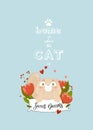 Print. vector poster `home where the cat is`. ÃÂ¡ard with a sleeping cat. Sweet Dreams.