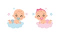 Cute baby boy and girl gender reveal clipart Royalty Free Stock Photo