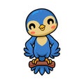 Cute little blue bird cartoon on tree Royalty Free Stock Photo