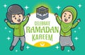 Moslem kids celebrate ramadhan mubarak illustration