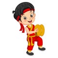 Cartoon chinese boy playing cymbals Royalty Free Stock Photo