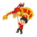 Cartoon chinese boy with lion dance Royalty Free Stock Photo