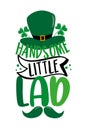 Handsome little lad - funny saying with leprechaun hat and mustache for Saint Patrick`s Day.