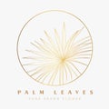 Botanical rustic trendy golden palm leave logo illustration. Floral logo design. Royalty Free Stock Photo