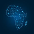 Africa map with polygonal glowing shapes. World map linear continent with lighting dots.