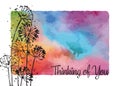 Thinking of you greeting card with rainbow watercolor background