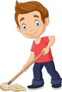 Cartoon little boy mopping the floor