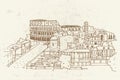 Vector sketch of The Coliseum or Flavian Amphitheatre, Rome, Italy.