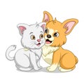 Cute cat and corgi dog cartoon - Best friend forever