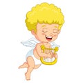 Cute little cupid cartoon playing harp music