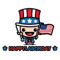 Cute uncle sam cartoon character design celebrating happy labor day