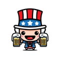 Cute uncle sam cartoon character holding beer