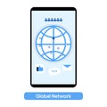 Customer support, global business network, phone background with globe. Royalty Free Stock Photo