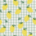 Vector check background and lemon illustration motif seamless repeat pattern