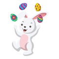 Cute little white bunny junggling easter egg