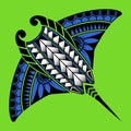 Isolated tribal manta ray fish tattoo illustration